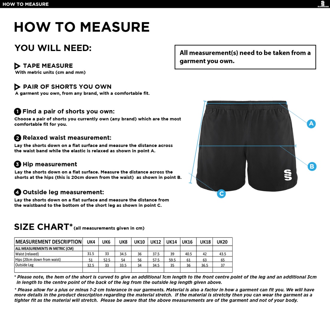 QMU - Performance Gym Short - Women's Fit - Size Guide