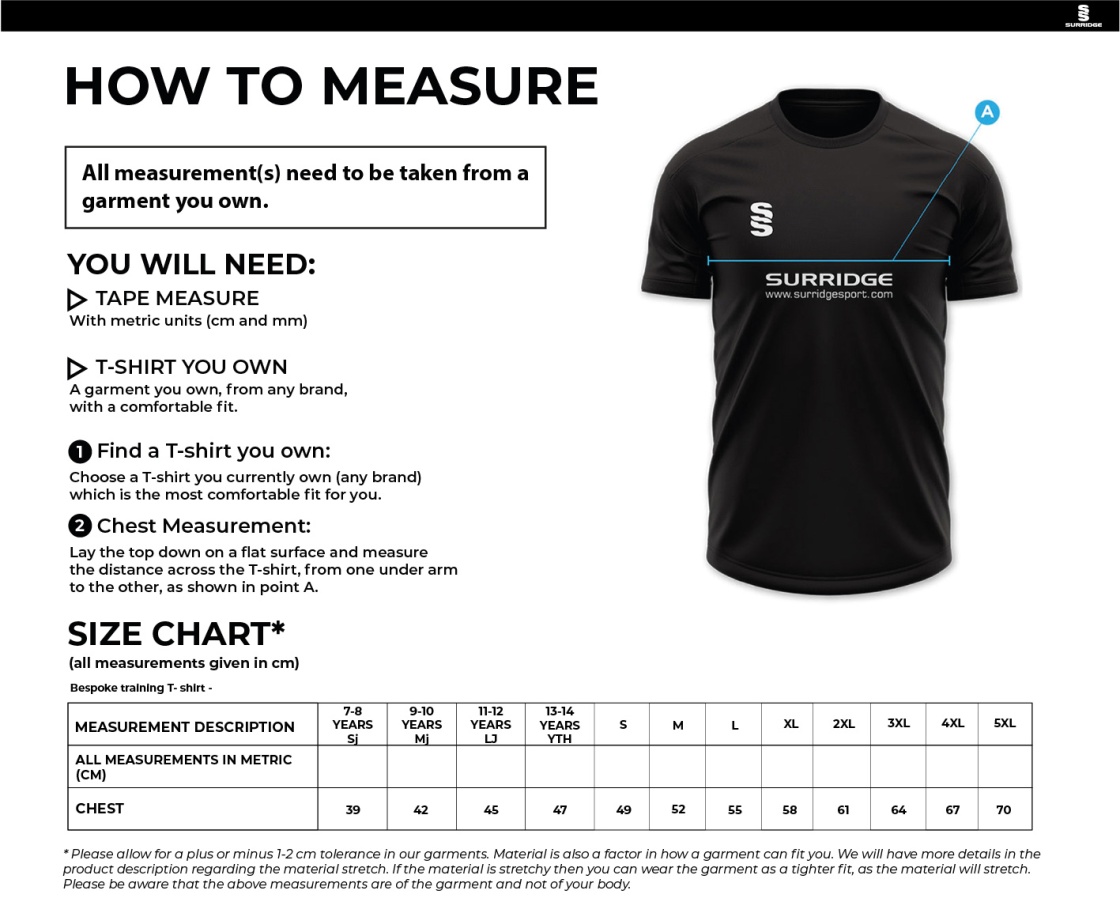 QMU - Impact T-Shirt - Royal - Unisex Fit - Size Guide