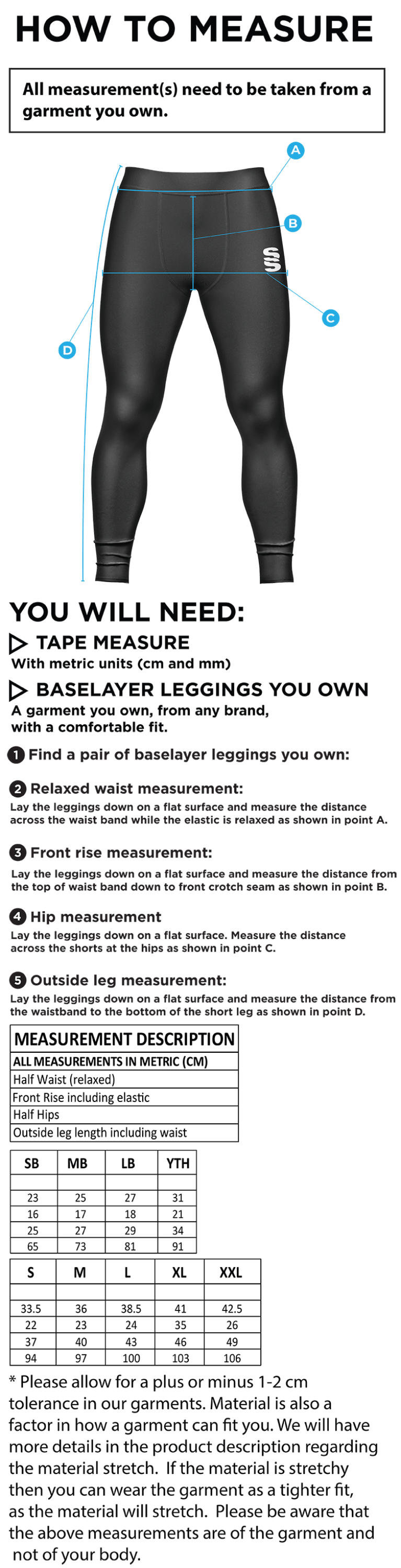 QMU - Dual Baselayer Legging - Men's Fit - Size Guide