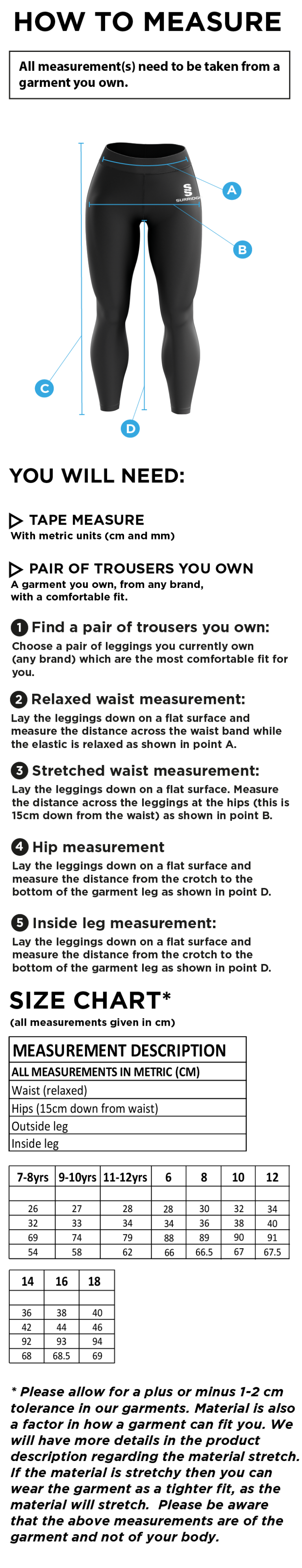 QMU - Leggings - Size Guide