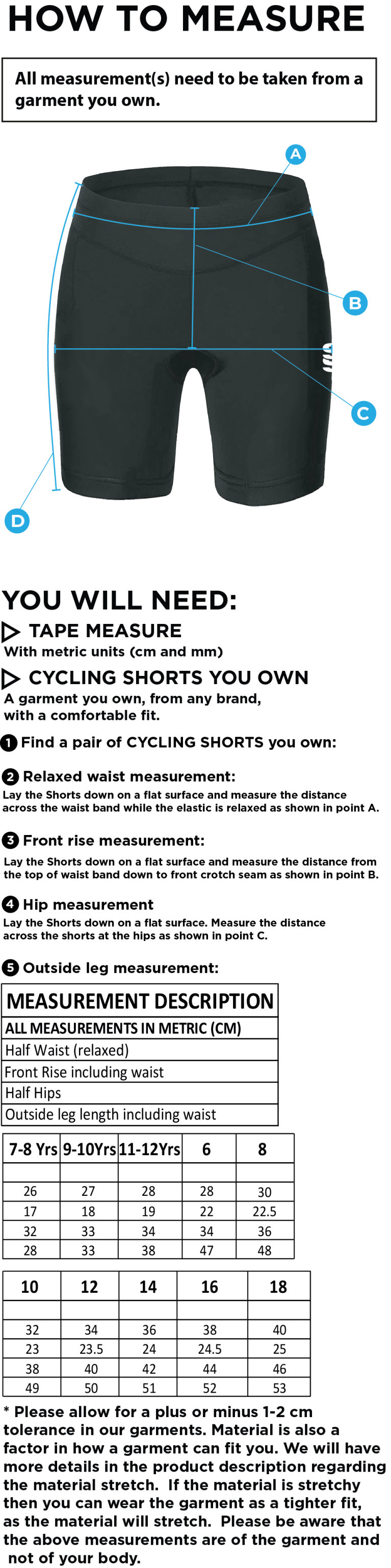 QMU - Dual Cycling Short - Women's Fit - Size Guide