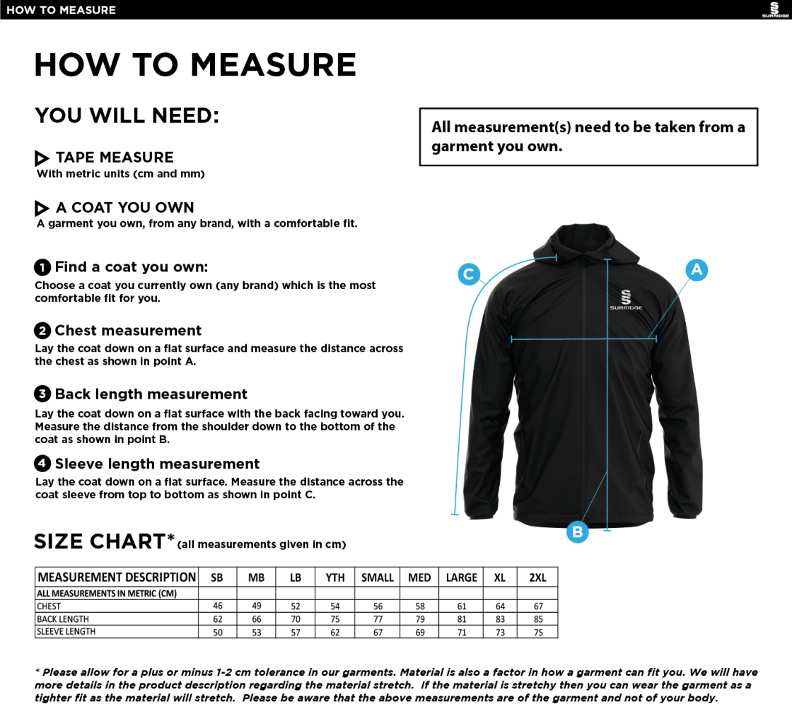 QUM - 1/4 Zip Hoodie / Rain Jacket - Size Guide