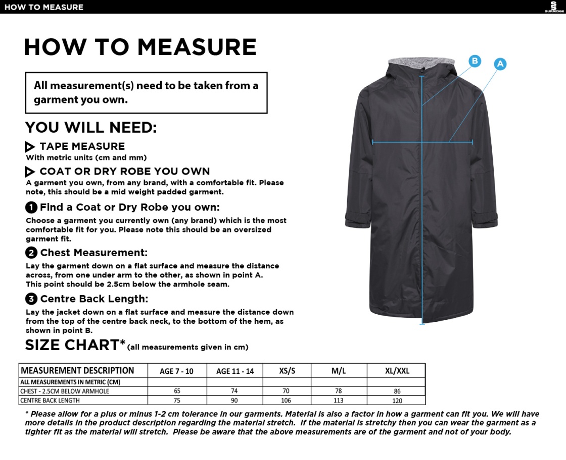 QMU - Active Thermal Fleece Robe - Unisex Fit - Size Guide