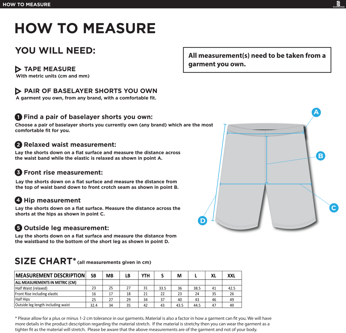 QMU - Dual Baselayer Short - Unisex Fit - Size Guide