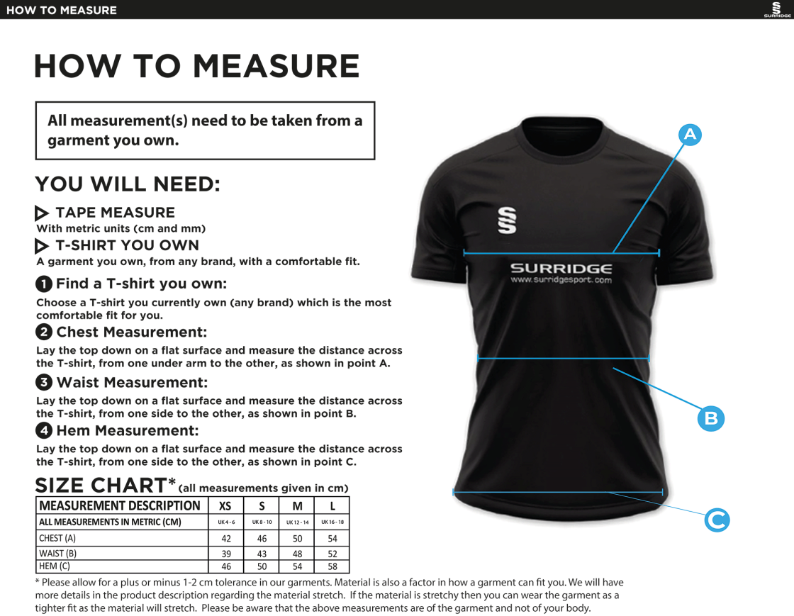 QMU - Women's Dual Games Shirt - Size Guide