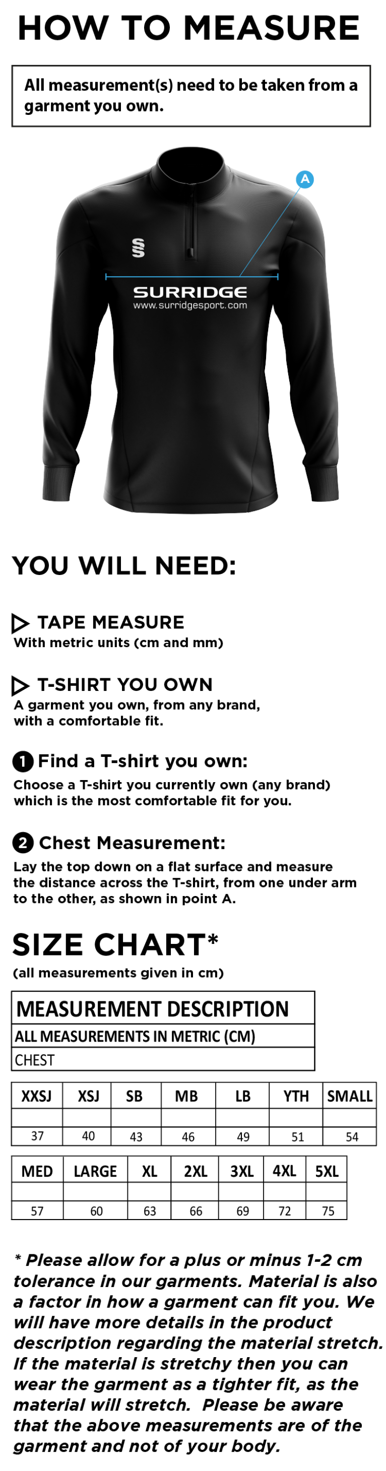 QMU - Performance Top - Size Guide