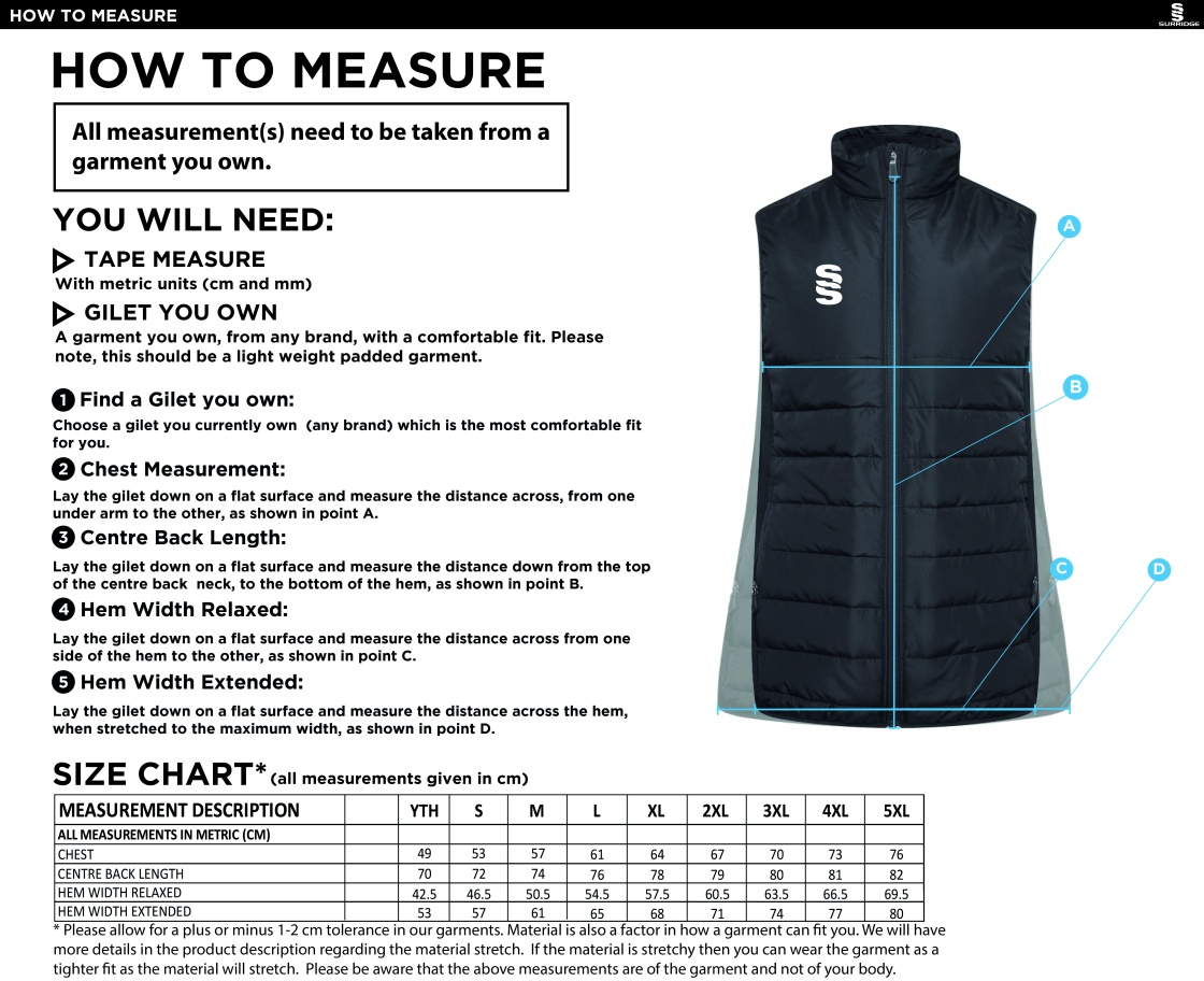 QMU - Active Gilet - Unisex Fit - Size Guide