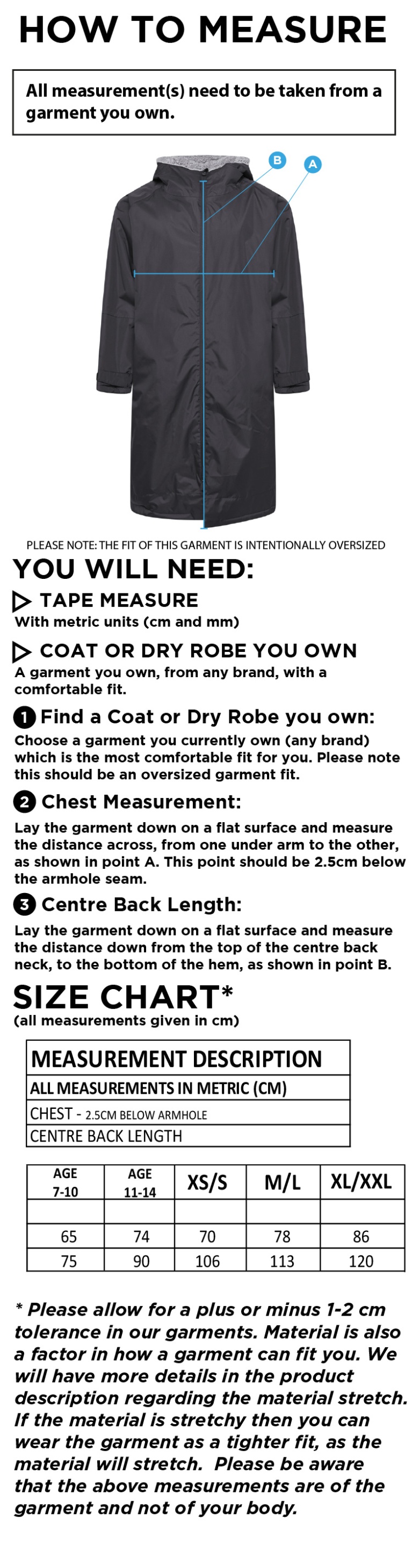 QMU - Active Thermal Fleece Robe - Unisex Fit - Size Guide