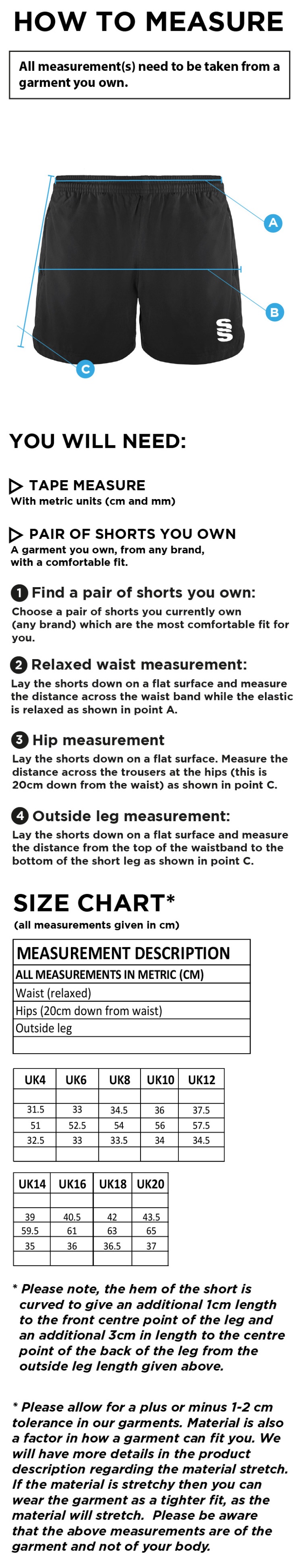 QMU - Performance Gym Short - Women's Fit - Size Guide