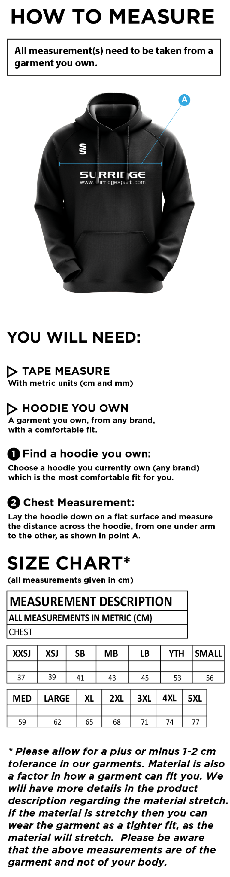 QMU - Overhead Hoodie - Unisex Fit - Size Guide