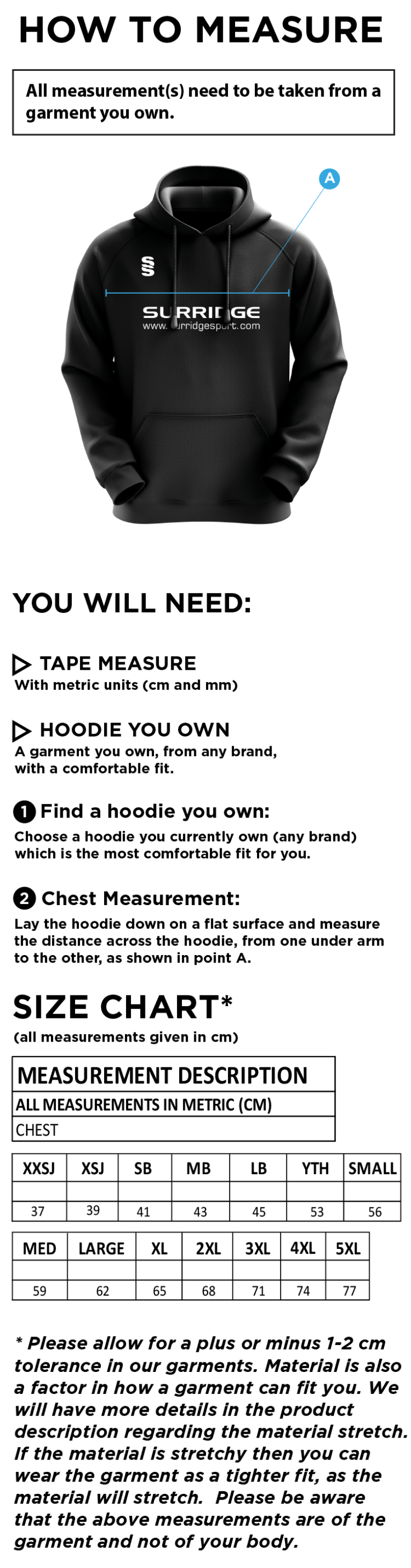 QMU - Overhead Hoodie - Size Guide