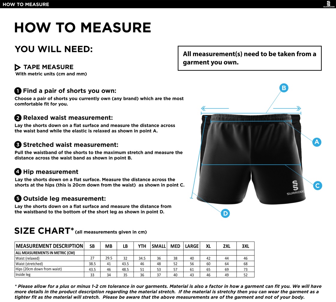 QMU - Performance Gym Shorts - Unisex Fit - Size Guide