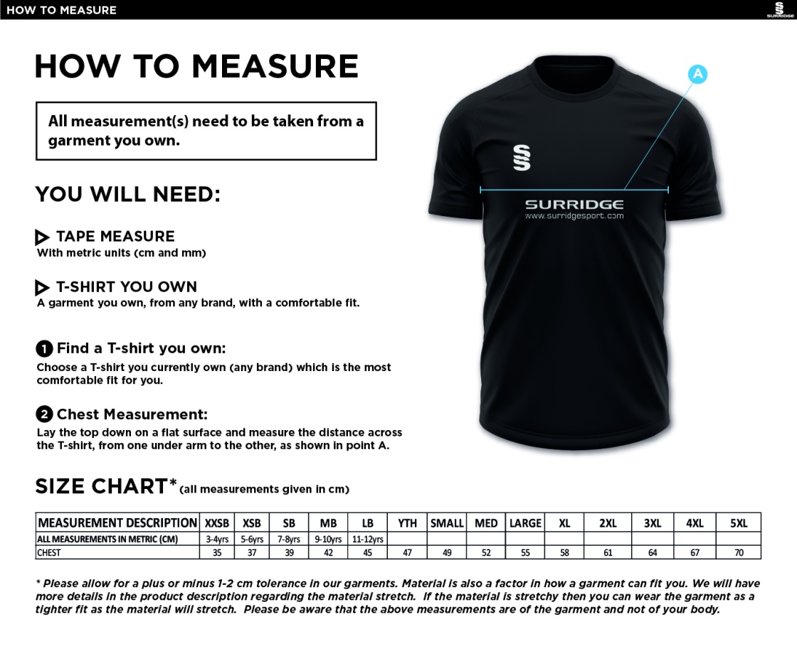 QMU - Men's Dual Games Shirt - Size Guide