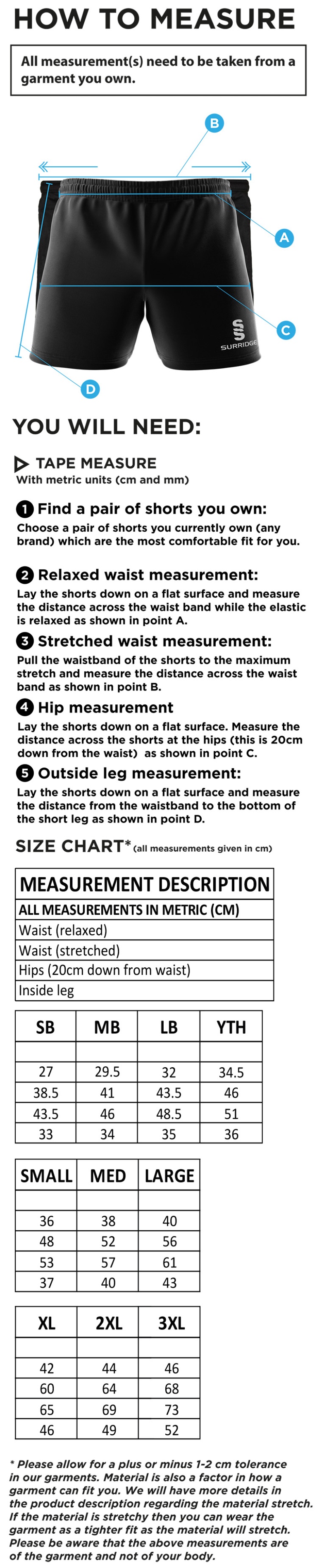 QMU - Performance Gym Shorts - Unisex Fit - Size Guide