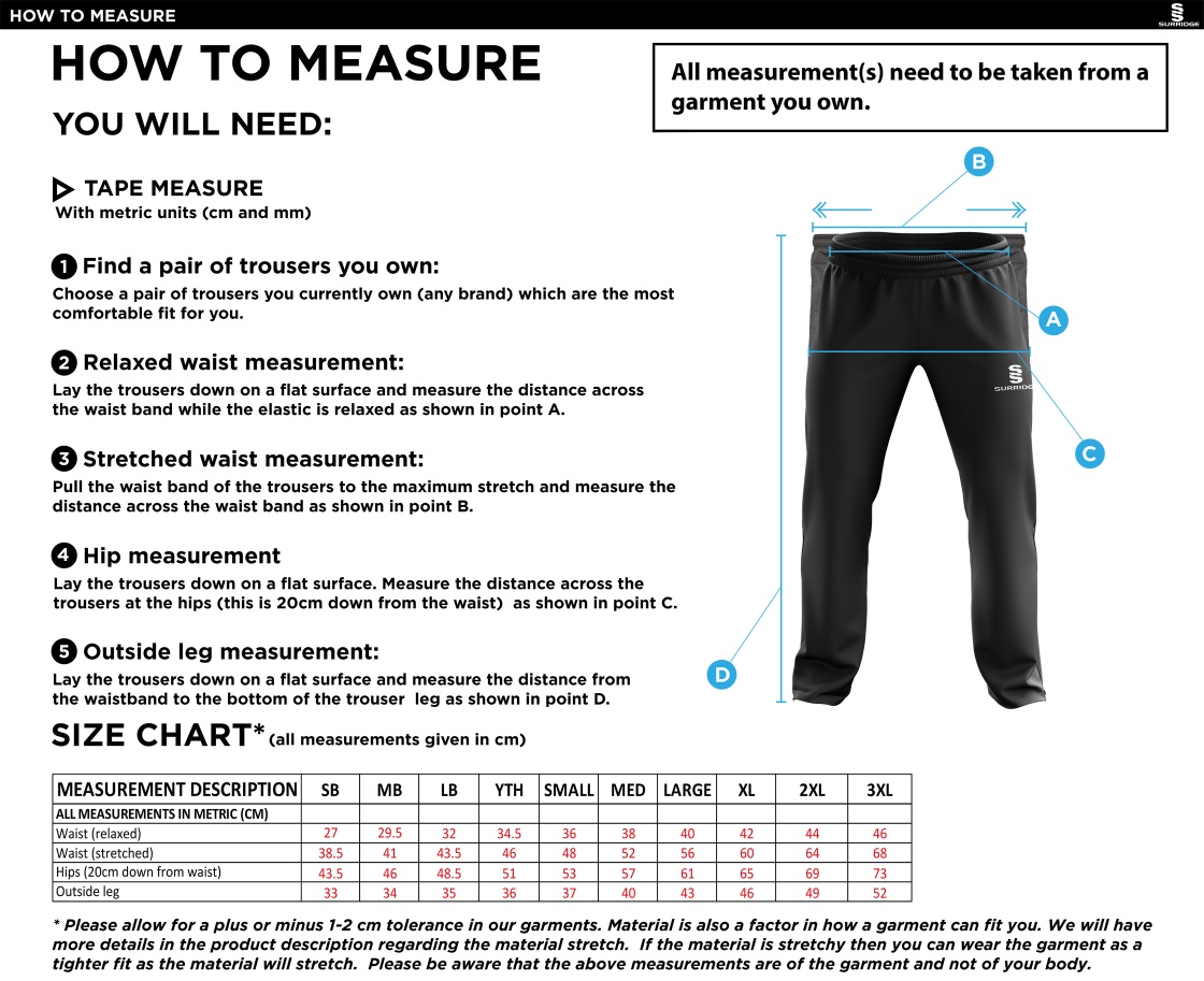 QMU - Men's Ripstop Track Pants - Size Guide