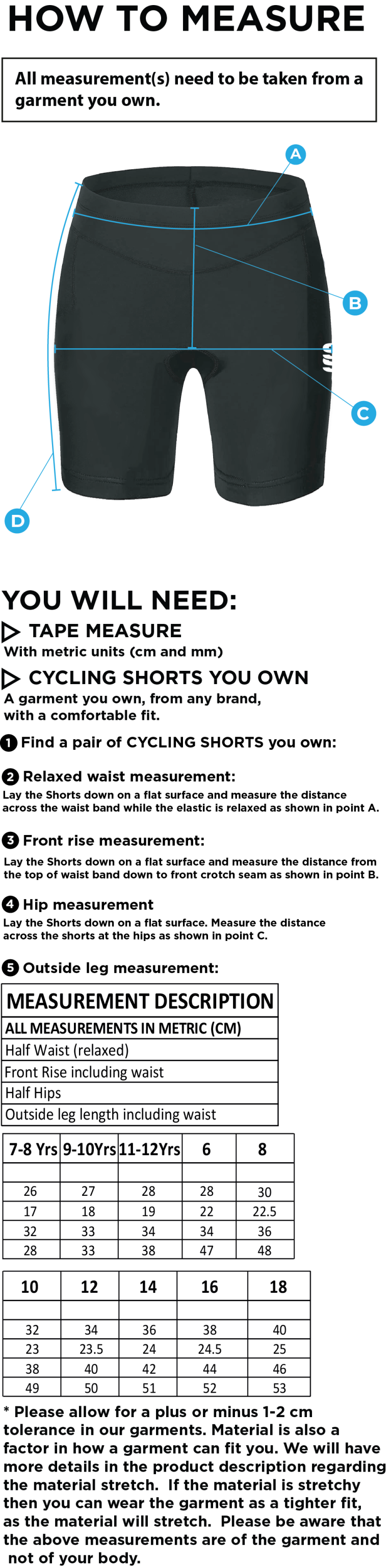 QMU - Dual Cycling Short - Women's Fit - Size Guide
