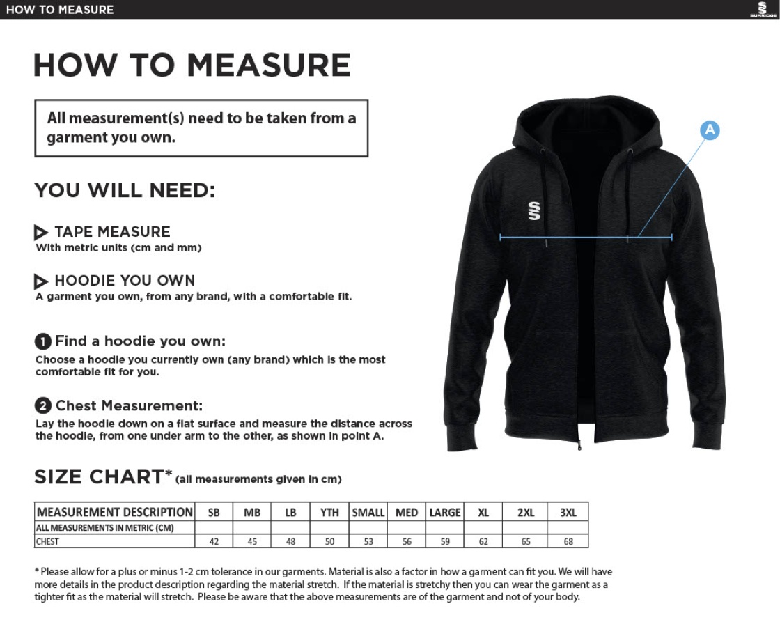 QMU - Full Zip Hoody - Size Guide