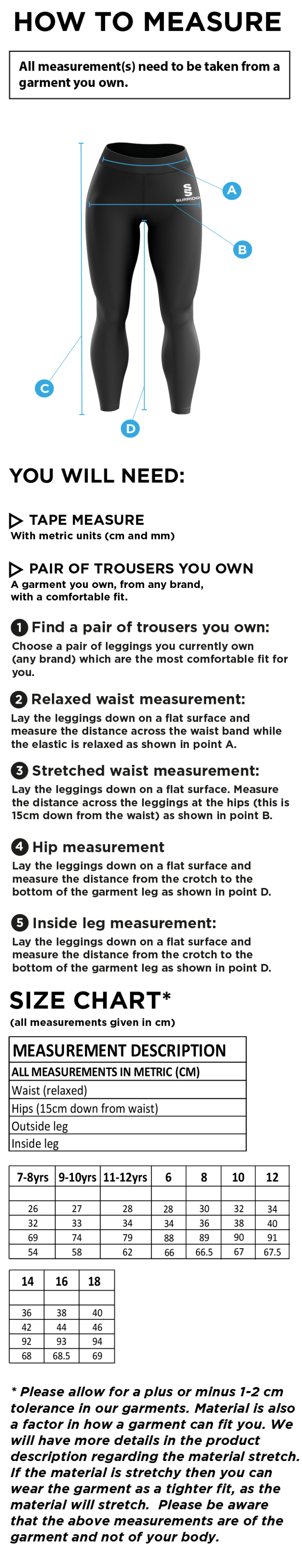 QMU - Dual Performance Leggings - Women's Fit - Size Guide