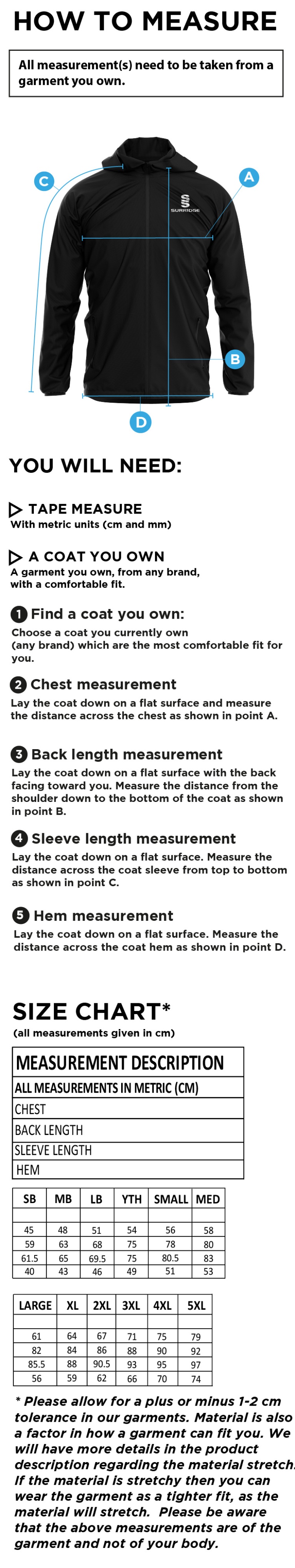 QMU - Training Jacket - Royal - Unisex Fit - Size Guide