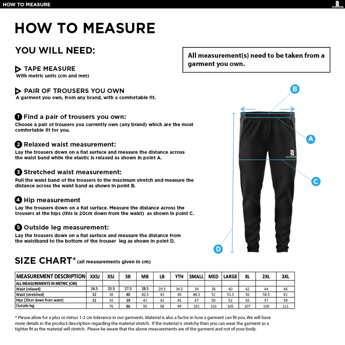 QMU - Tek Pants - Unisex Fit - Size Guide