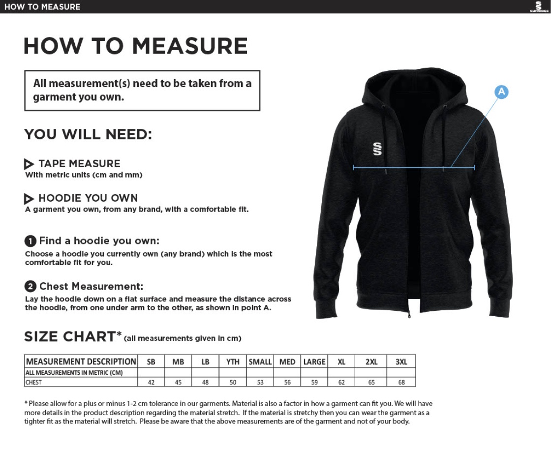 QMU - Full Zip Hoody - Royal - Unisex Fit - Size Guide