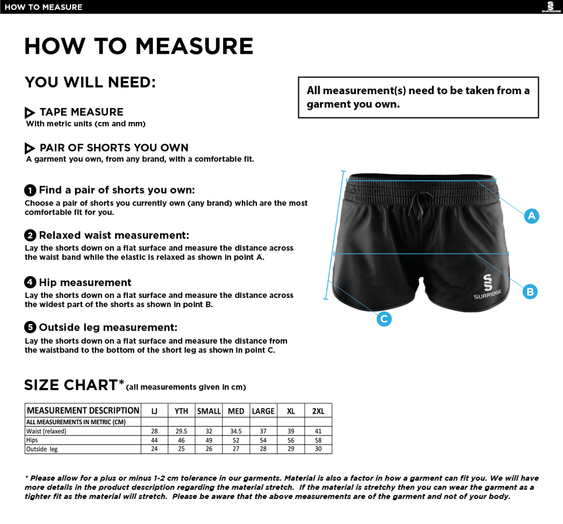 QMU - Active Shorts - Women's Fit - Size Guide