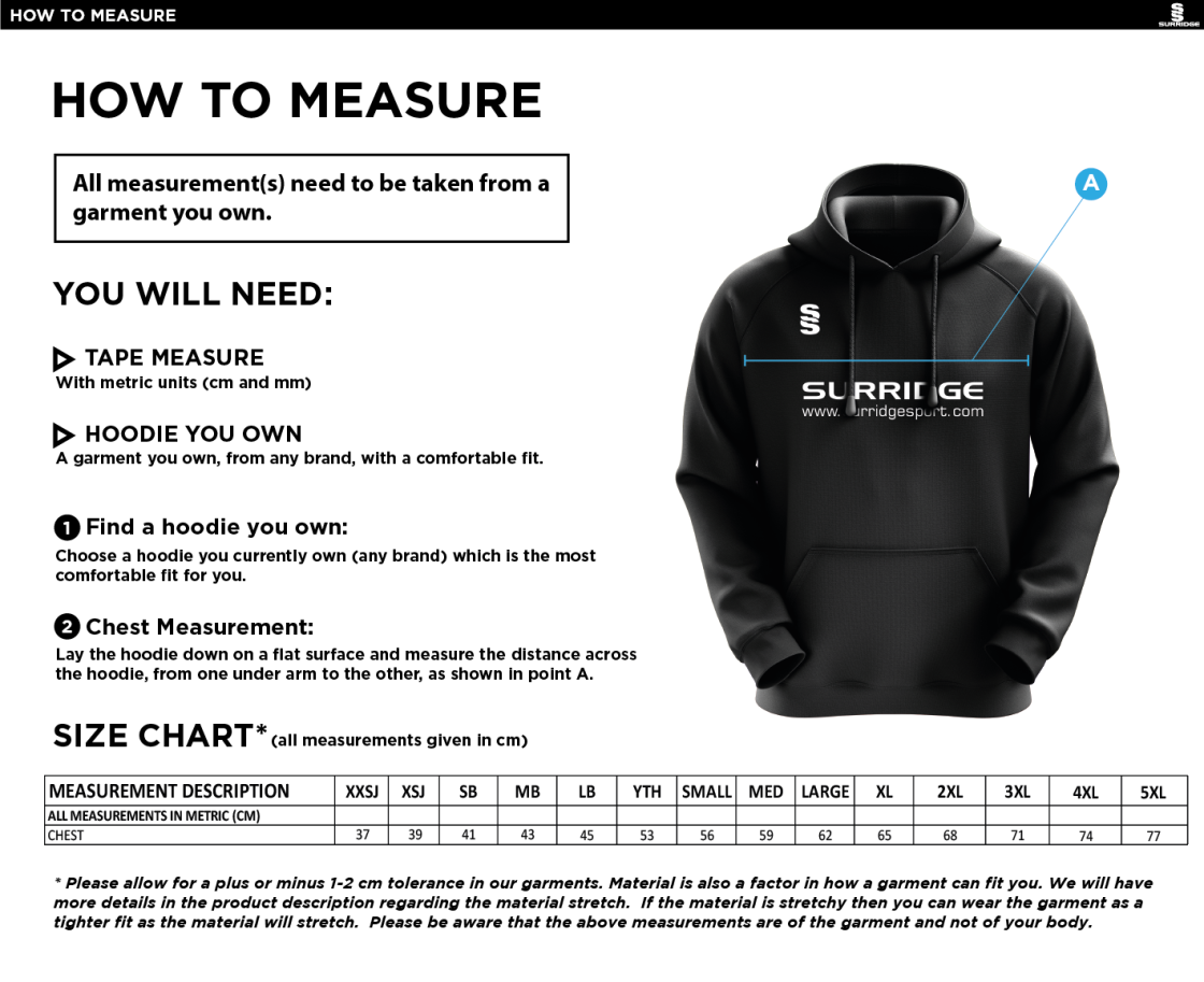 QMU - Overhead Hoodie - Unisex Fit - Size Guide