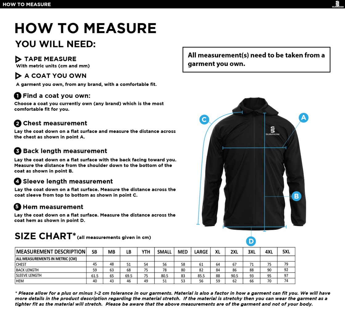 QMU - Training Jacket - Navy - Unisex Fit - Size Guide