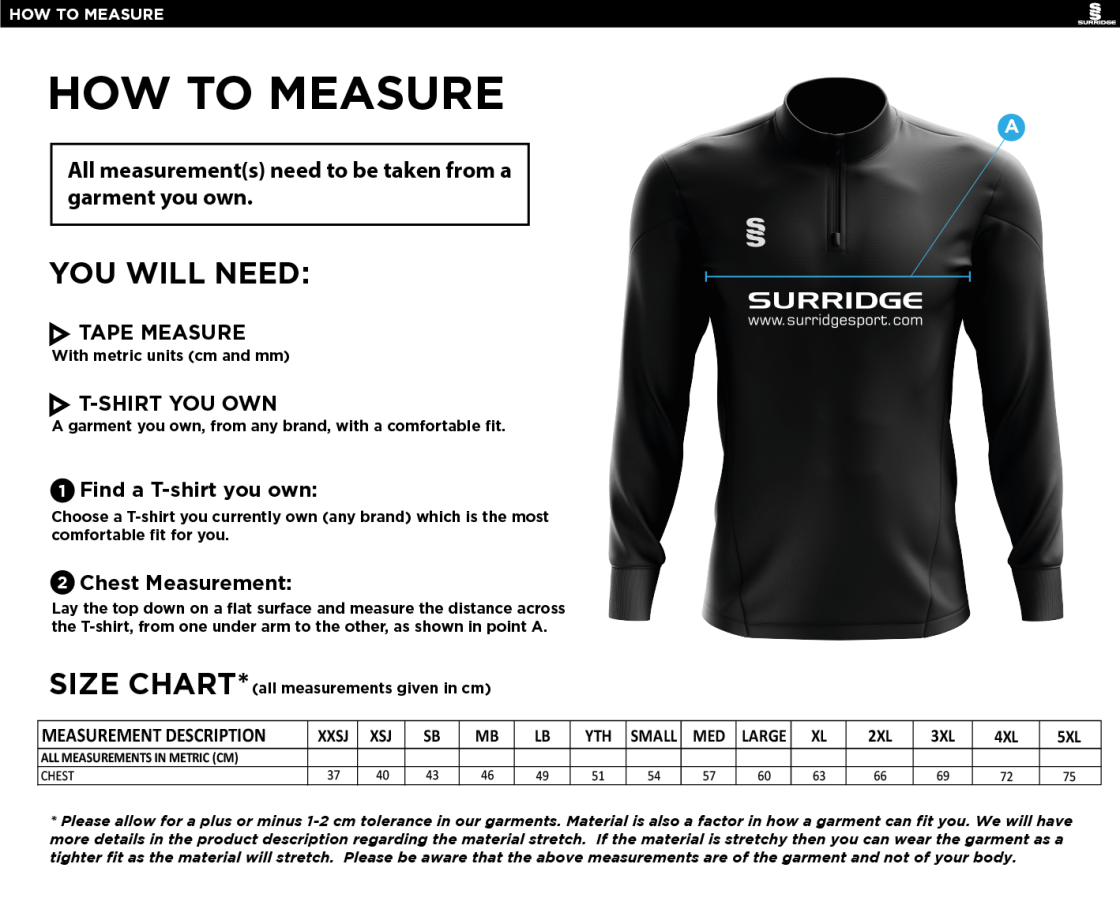 QMU - Performance Top - Navy - Unisex Fit - Size Guide