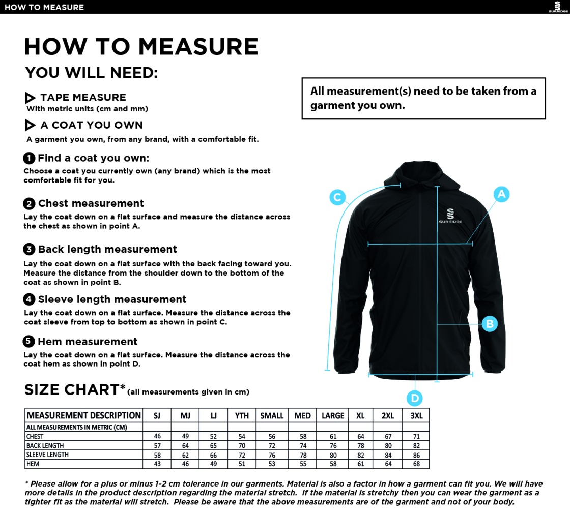 QUM - 1/4 Zip Hoodie / Rain Jacket - Size Guide