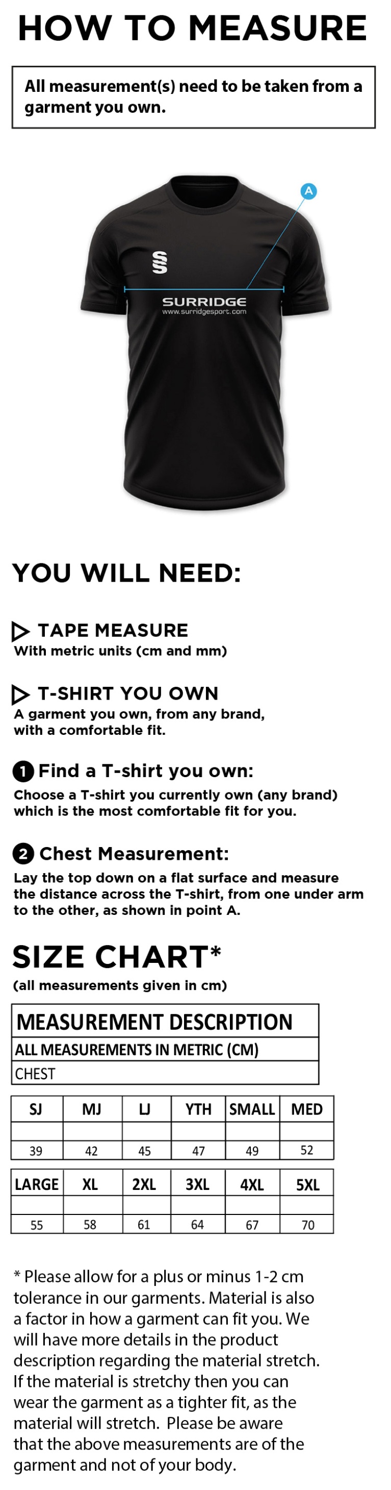 QMU - Impact T-Shirt - Royal - Unisex Fit - Size Guide