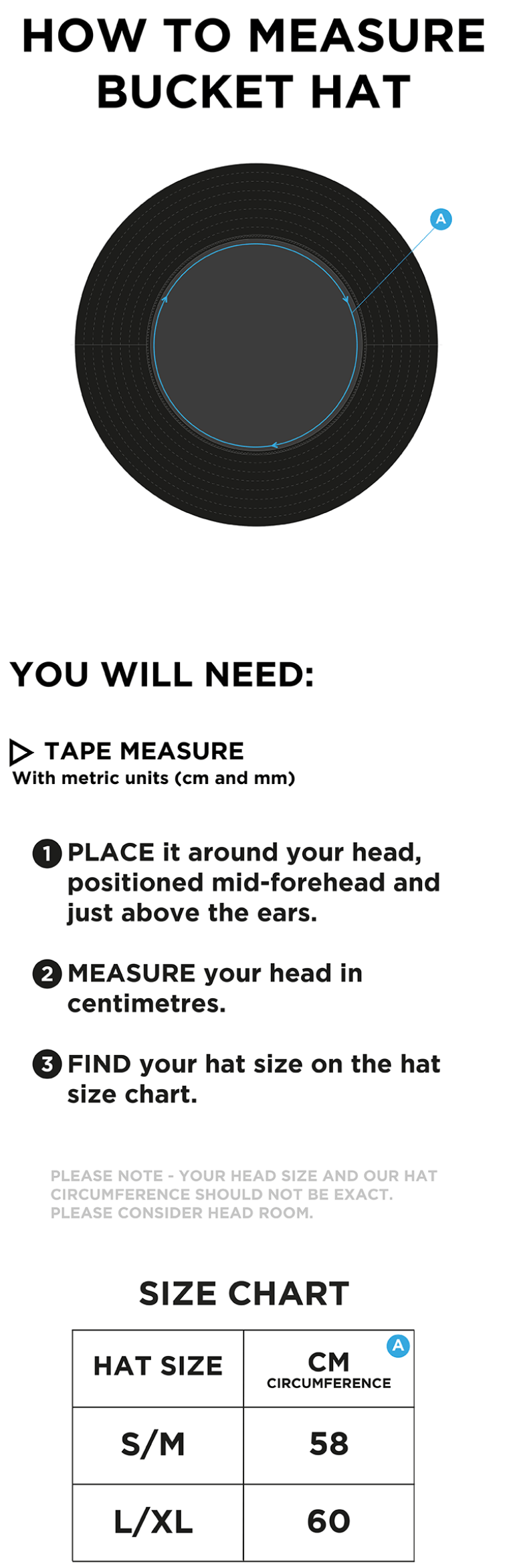 QMU - Dual Bucket Hat - Size Guide