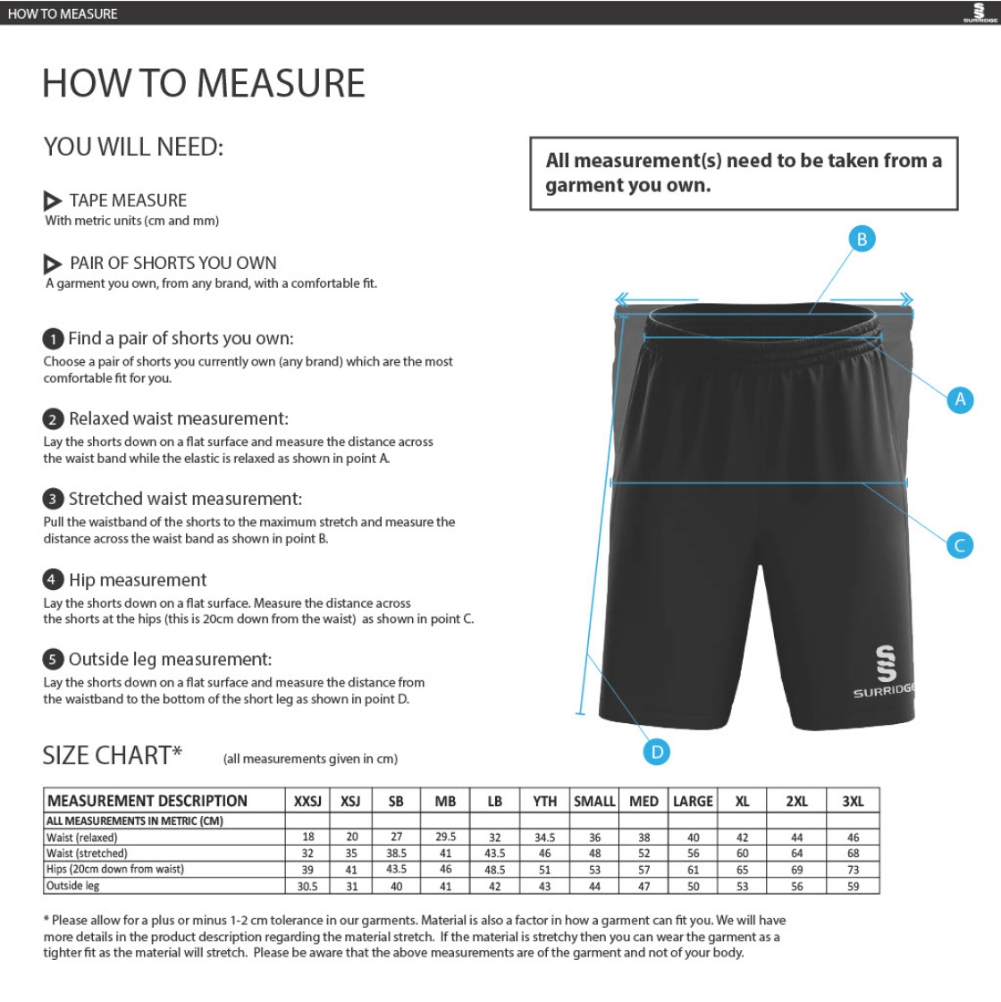 QMU - Fuse Shorts - Unisex Fit - Size Guide