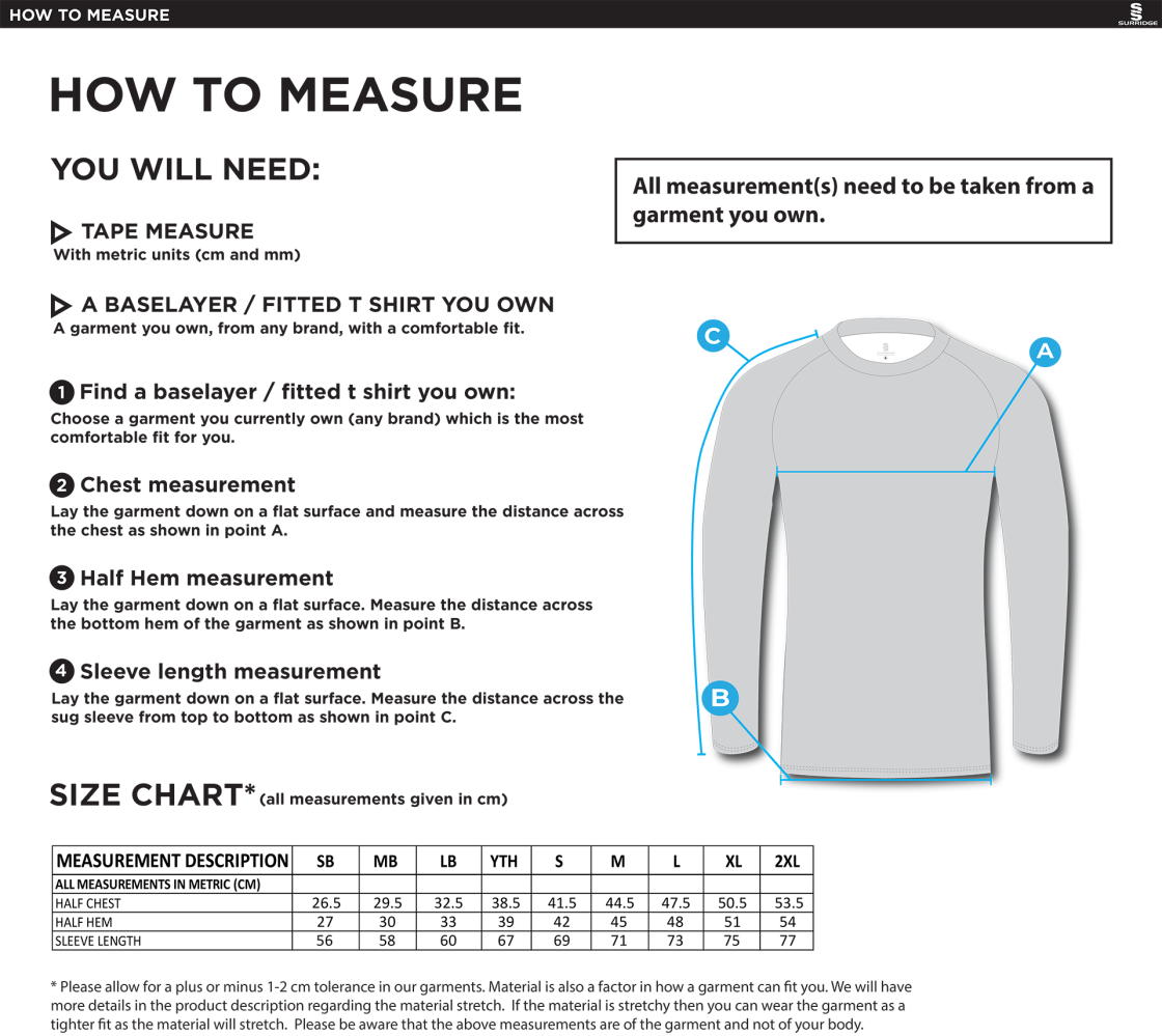 QMU - Dual Long Sleeve Baselayer - Unisex Fit - Size Guide