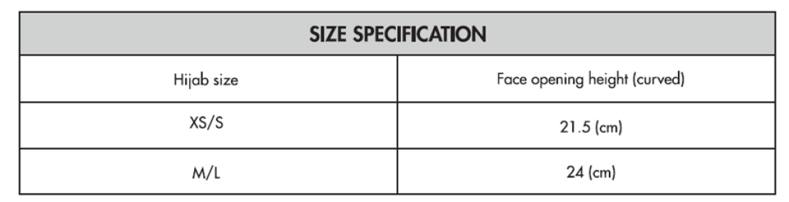 QMU - Dual Sports Hijab - Size Guide